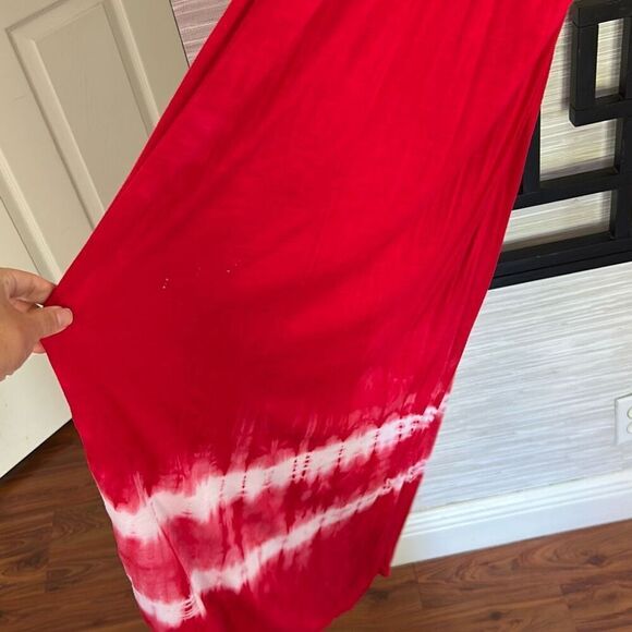 Style Biz Red white tie-dye long maxi dress lightweight rayon size small Fourth - Picture 5 of 6